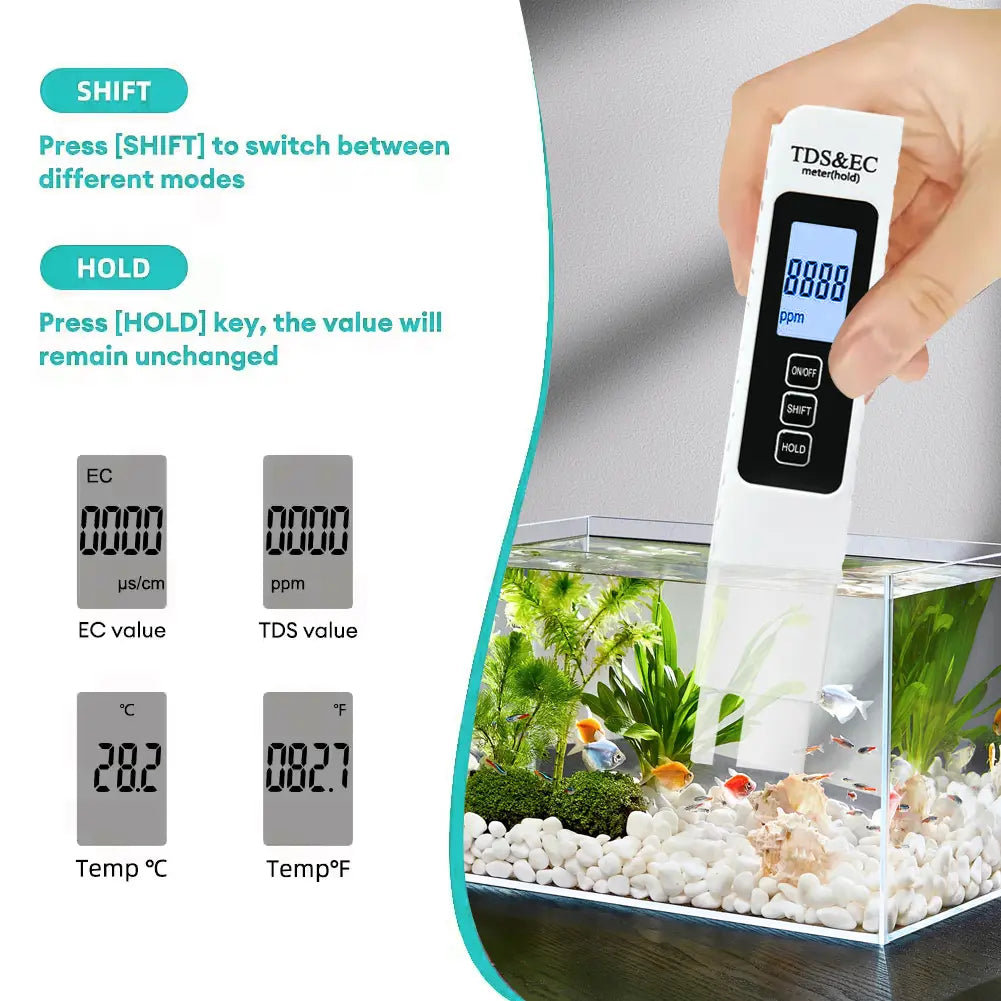 4-In-1 Digital TDS Water Quality Tester - Measures TDS, EC, Temperature (°C/°F) | 0-9990 Ppm Range | Home & Garden Tool for Modern Inflatable Pools【Summervibes】